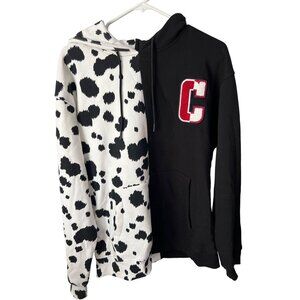Disney Forever 21 Mens Cruella De Vil Black & White Cow Print Split Hoodie Size